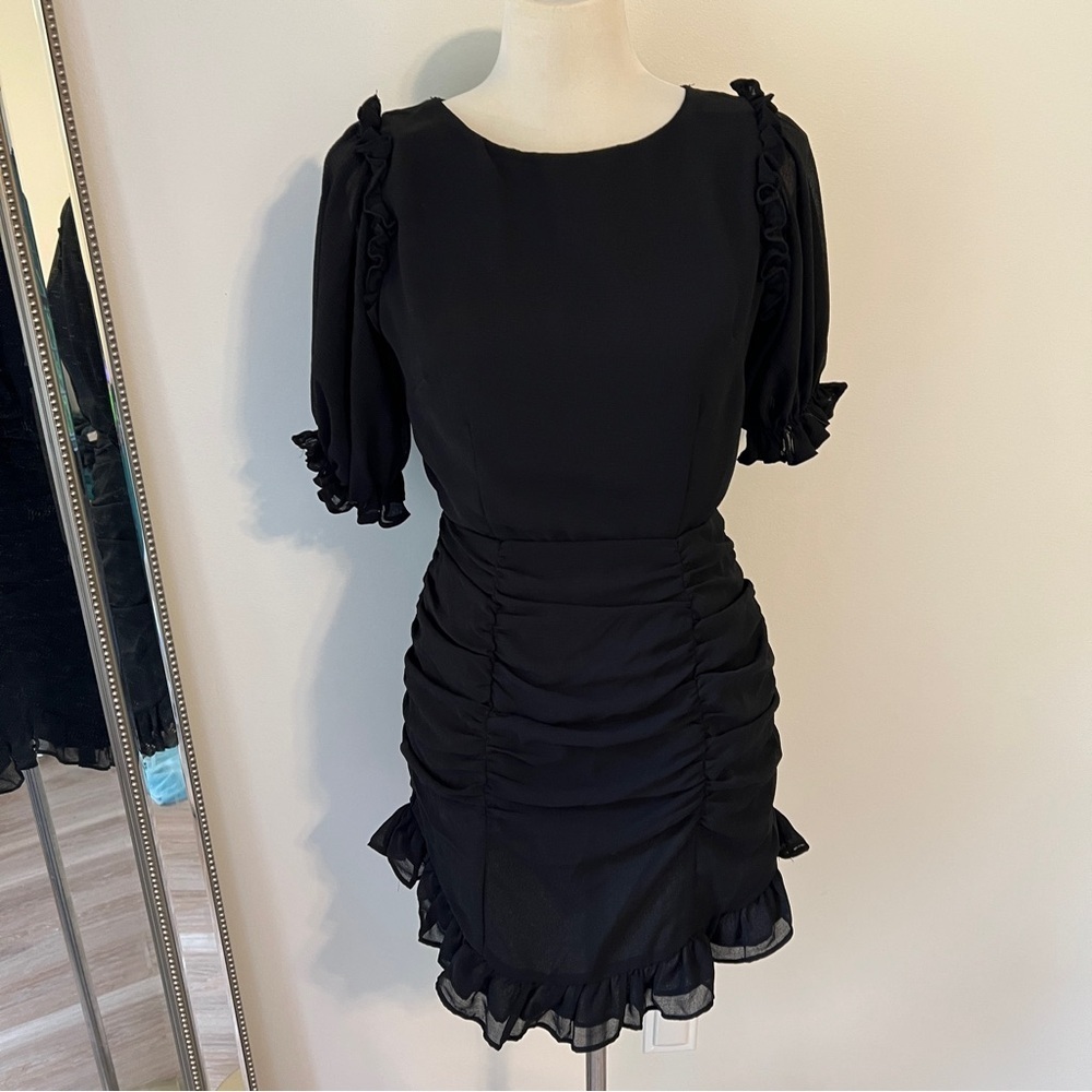 HYFVE Black Mini Dress Open Back Tie Zip Medium